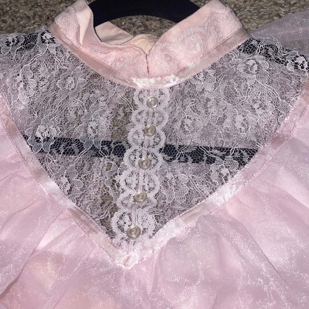Vintage 1930s Sheer Pink Organdy Gown with Puff Sleeves - Picture 6 of 7